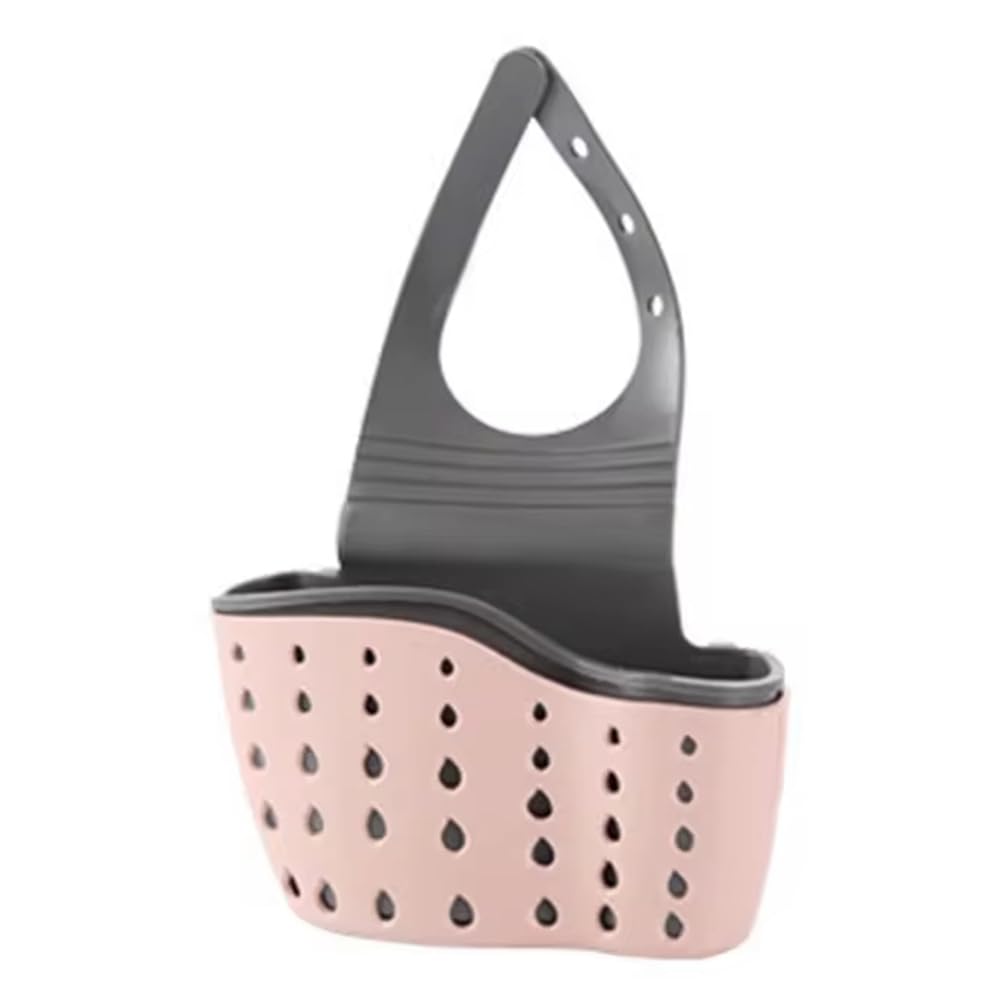 CTRLZS Household Storage Basket Kitchen Sink Shelf Adjustable Soap Sponge Hanging Basket Pink