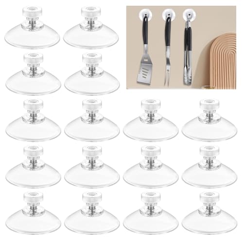 16 Piezas Ventosas de Plástico Transparente, Ø 34mm Ventosas con Tuerca y rosca, PVC Soporte para Entosas Extrafuertes, Para Coche, Ventana, Baño, Decoración, Colgar