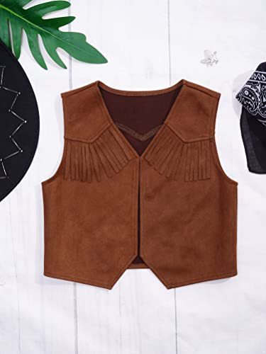 Kids Boys Western Cowboy Dress Up Vest Suede Leather Fringe Open Front Jacket Waistcoat for Halloween Party3