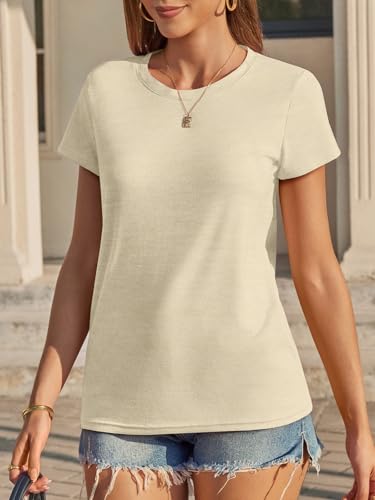 Image of UNCLECAT Womens Short Sleeve Tops Summer Basic T Shirts Crewneck Causal Tee | Solid Color, Trendy Fashion Clothes, Casual Basic Tee