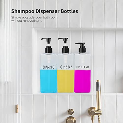 Image of Segbeauty Clear Square Shampoo Bottles, 3pcs 16.9oz Refillable Plastic Lotion Dispenser with Pump, 500ml Empty Reusable Bathroom Shower Bottle Dispense Shampoo Conditioner Body Soap Liquid Gel