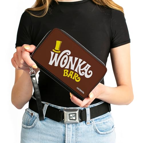 Buckle-Down Movies Wallet, Zip Around, Willy Wonka and the Chocolate Factory Wonka Bar Wrapper Logo, Vegan Leather4