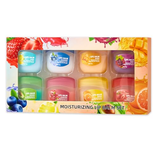 Set balsamo per labbra, set labbra fruttato 8 in 1, lucidalabbra primer al gusto di frutta incolore, idratante, può essere usato come lucidalabbra, balsami notturni, rossetti incolori