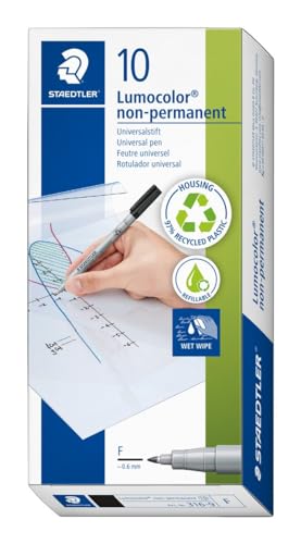 Staedtler Feutre Lumocolor non-permanent, encre soluble dans l'eau, convient à presque toutes les surfaces, largeur de ligne F 0,6 mm, rechargeable, longue...