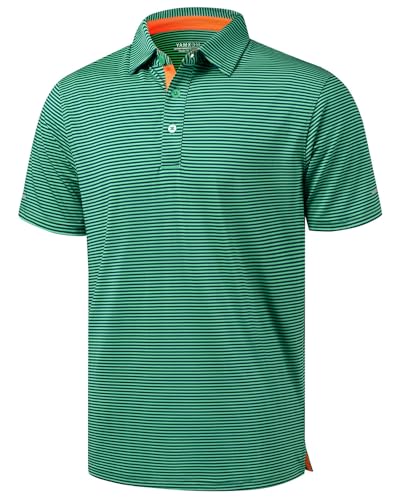 Image of Golf Shirts for Men - Dry Fit Moisture Wicking Short Sleeve Performance Sport Casual Striped Collared Mens Polo Shirt