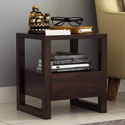 Indoplaza Solid Sheesham Wood Bedside Table with 1 Drawers and Open Shelf Storage Wooden Bed Side End Tables Night Stand for Home and Living Room (Walnut Finish)