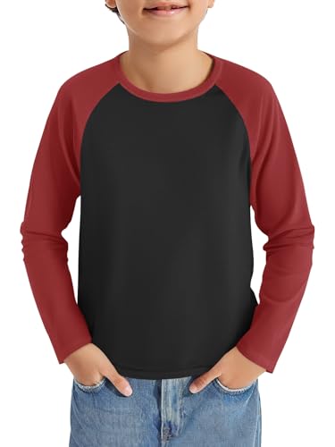 Haloumoning Boys Long Sleeve Raglan T Shirts Kids Color Block Crewneck Casual Tops Tees 4-14 Years