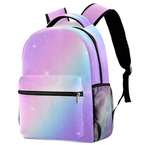 Sac à dos d'école motif galaxie arc-en-ciel multicolore