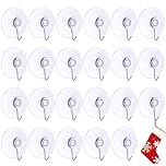 Vaktop 24 pcs Suction Hooks, Clear Suction Cup Hooks with Stainless Steel Hook, 4 cm Sucker Hook for Glass, Window, Tile, Bathroom, Shower, Kitchen, Christmas Wreaths, Lights