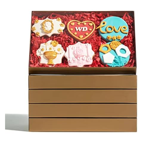 RomanticBaking 9 1/2" x 6" x 1 1/4" White Cookie Boxes Two Pieces Set with full window, Simplex Base with Clear Lid (24, Gold) Cover