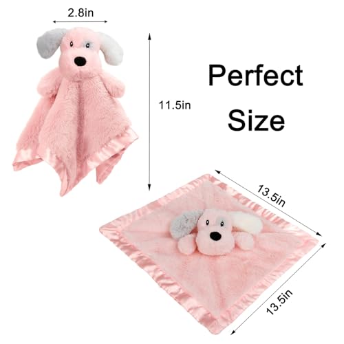 Image of Puppy Baby Security Blanket for Toddler Infant Newborn Boys and Girls Soft Lovey Stuffed Animal with Plush Fabric and Satin Backing, Lovely Snuggle Toy, Pink 16 Inch