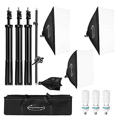 Image of ShowMaven Softbox Lighting Kit Photography- Professional Continuous Light System Photo Lighting Kit with E27 135W Bulbs 5500K Photo Equipment for Portraits Video Shooting