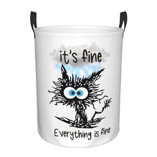 Image of Laundry Basket Cute Black Cat Room Decor,Round Laundry Hamper Waterproof Dirty Clothes Hamper Collapsible Laundry Baskets With Handles,Toy /Clothes Storage Basket For Home Dorm Black Cat Bathroom Decor