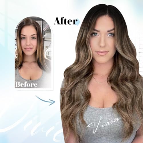 Vivien Tape in Hair Extensions Human Hair Balayage Hair Extensions Tape in Real Hair Black to Dark Brown with Caramel Blonde Tape in Human Hair Extensions Long Straight 50g 20Pcs 24Inch #1B/4/27 - Image 4