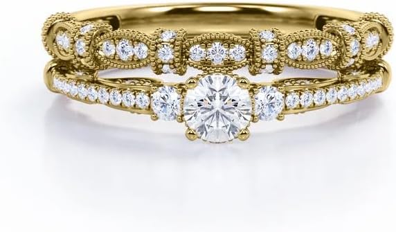 Moissanite Engagement Bridal Rings Sets,Round Cut 10K /14K/ 18K Gold Moissanite Wedding Rings Sets for Women,Anniversary Bands Jewelry Sets