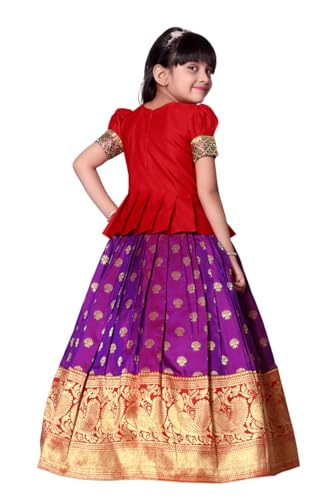 Image of Wommaniya Impex New south Indian traditional pattu pavadai Jecquard Lehenga choli for girls dress