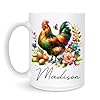 Vibrant Rooster Coffee Mug Personalized Farm Bird Cup with Name Chicken Keeper Gift Barnyard Ceramic Mug 11oz15oz Countryside Rooster Art Drinkware Floral Farmhouse Design Mug