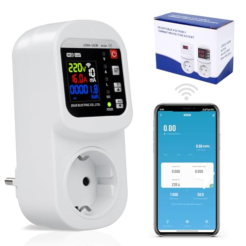 16A Wifi presa smart Misuratore consumo elettrico wifi Presa consumo energia Protezione da sovratensione e sottotensione Scaricatore di sovratensione 220V Voltage adjustable Protezione dalle perdite.