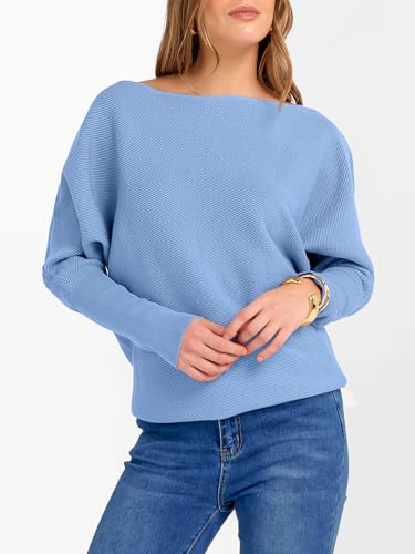 Image of ANRABESS Womens Off Shoulder Sweaters 2026 Fall Long Batwing Sleeve Loose Fit Knit Tops Casual Pullovers Jumpers