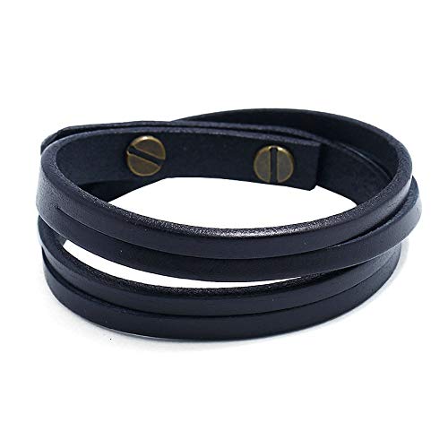 bifanxi Two-Circle Leather Bracelet for Men | Simple Adjustable Genuine Leather Wristband-picture-1