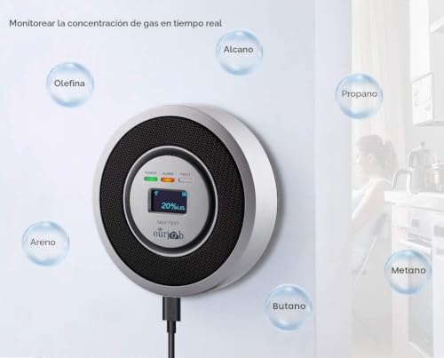 Miniatura 3 de Alarma De Gas, Detector De Gas Lpg Natural Ciudad, Alimentado Por Usb Sensor De Fugas De Gas Combustible Butano Propano Metano, Con Advertencia De Sonido Y Pantalla Digital Gris, Batería Incluida