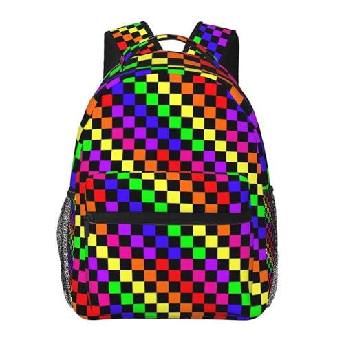 Black Rainbow Race Checkered Flag Backpacks 15 Inch Laptop Backpack Double Shoulder Bag for Girls Boys Gifts