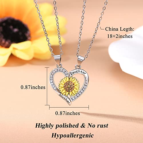 Mother Daughter Necklace, Birthday Gifts For Mom From Daughter, Daughter Gift From Mom Mommy And Me Heart Matching Sunflower Necklace Back To School Gifts Valentine's Day Christmas For Daughter Girls #TOP4