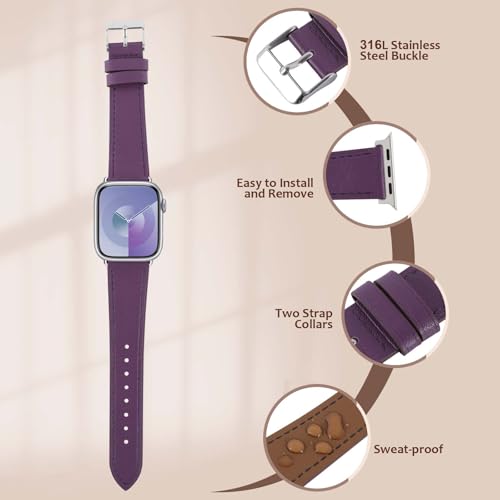 Genuine Leather Band Compatible with Apple Watch Bands for Women Men 49mm 46mm 45mm 44mm 42mm 41mm 40mm 38mm, Soft Leather Replacement Strap for iWatch Ultra/SE/Series 11 10 9 8 7 6 5 4 3 2 1