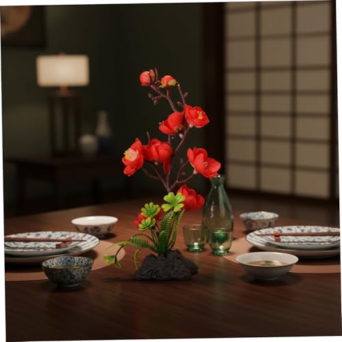 Arreglos de ciruelo artificial japonés con base de piedra para centro de mesa 4