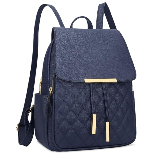 Image of KKXIU Quilted Trendy Leather Backpack Purse for Women and Ladies Shoulder Travel Daypacks Bags (Navy)