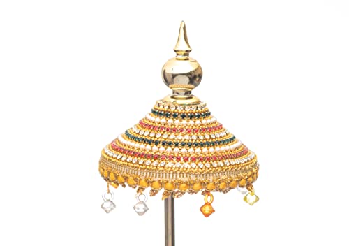 Image of Diamond Studded Acrylic Umbrella Chhatra for God Idol, Car Dashboard /Office Desk /Table /Home Decor Showpiece, Chatri Aasan Ideal Gift Item for Housewarming, 17 Centimeters (Multicolor) L 21