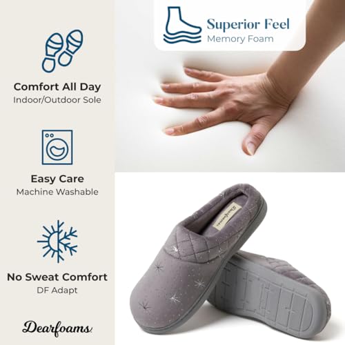 Image of Dearfoams Women's Lightweight Memory Foam Indoor House Slipper Darcy Velour Clog with Wide Widths