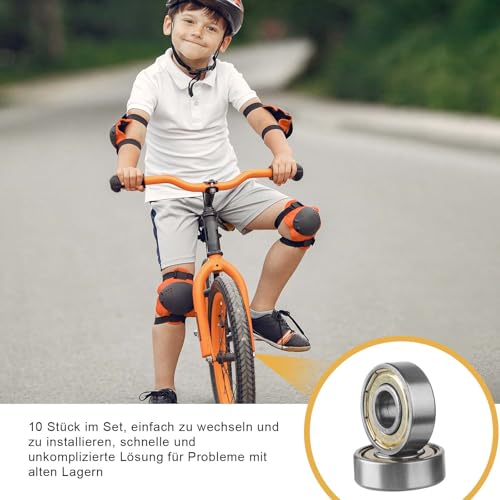 10 Stück Kugellager, 608ZZ 8x22x7 mm, Double Shielded Miniatur Rillenkugellager, Carbonstahl Präzisionslager, 608 Kugellager für Skateboards, Rollerblades, Fahrräder (10)