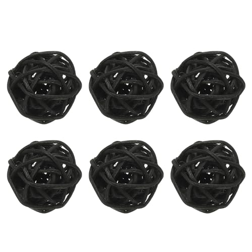 sourcing map 6 Pcs Wicker Rattan Balls 1.2 Inch Rattan Decorative Balls Vase Fillers for Wedding Party Centerpiece Bowls Home Decoration, Black