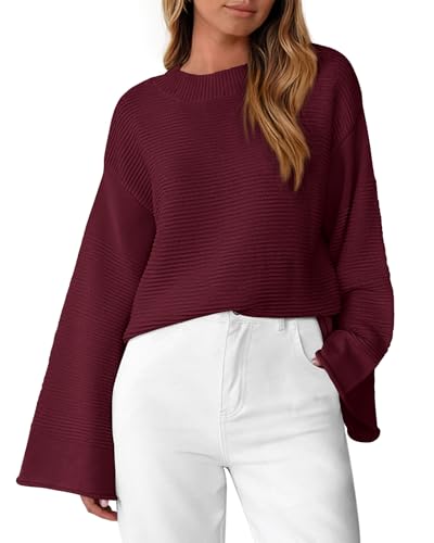 KIRUNDO Oversized Sweaters for Women Ribbed Knit Chunky Long Slee...