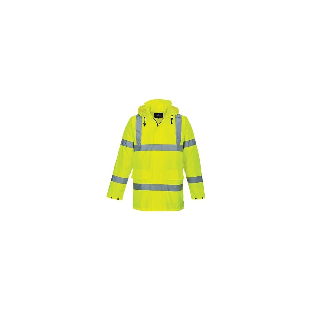 Portwest S160 Veste de pluie Lite Bande Réfléchissante Imperméable à L'eau | Jaune, 3XL, EN ISO 20471 Classe 3, UPF 40+, 100% Polyester Oxford 150D, Capuche Enroulable, 2 Poches, Lavable en Machine