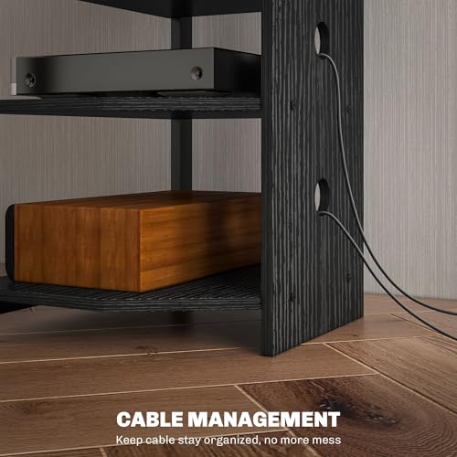 HOMCOM Media Stand with 4-Tier Audio Rack AV Media Corner Shelf with Cable Management for DVD Players Game Console TV Box Cable Box Xbox WiFi Router, Black by HOMCOM - Image 5