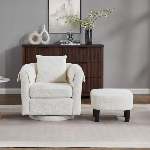Sillón Giratorio Chenille Blanco miniatura 1