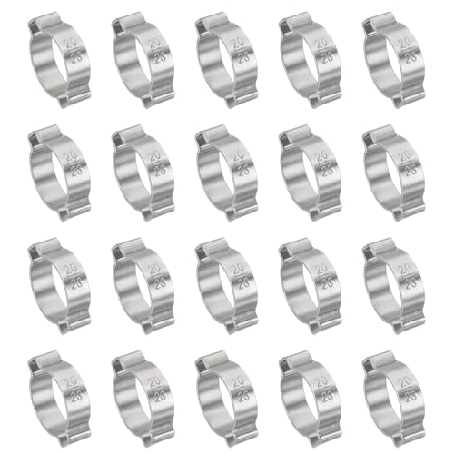 Image of PATIKIL 20 Pack 20-23mm Double Ear Hose Clamp, 304 Stainless Steel O Clip Crimp Rings for Fuel Petrol Pipe Tube Fitting Connections, Silver Tone