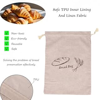 Wdmxszdq Bread Bags for Homemade Bread, Reusable Bread Bag,15 x 12 Inches Linen Sourdough Bread Bags (2 Pack) - TPU Interior Lining to Stay Fresh