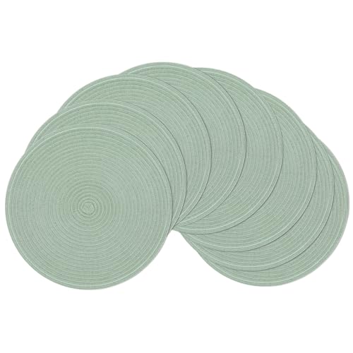 Image of SHACOS Round Placemats Set of 8 Washable 15 inch Round Table Mats Cotton Polyester Woven Braided Place Mats for Dining Table Wedding Party Decor, Sage Green