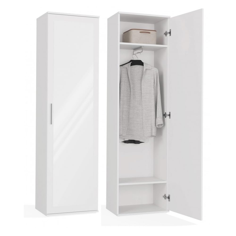HOME HUB ATARA | Hall Storage cabinet with large mirror | 180x50x35 cm | Two shelves + clothes hanger inside | Hall furniture