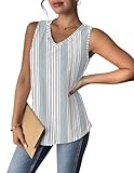 Zeagoo Womens Tank Tops Spaghetti Strap Camisoles Eyelet Embroidery V Neck Tops Sleevless Shirt Gray White Stripe Small