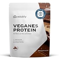 edubily® Veganes Proteinpulver - Mit Reisprotein und Erbsenprotein - Hoher Eiweißgehalt - Ohne Zucker - Mit Stevia - Laborgeprüftes Eiweißpulver (750 g, Schoko)