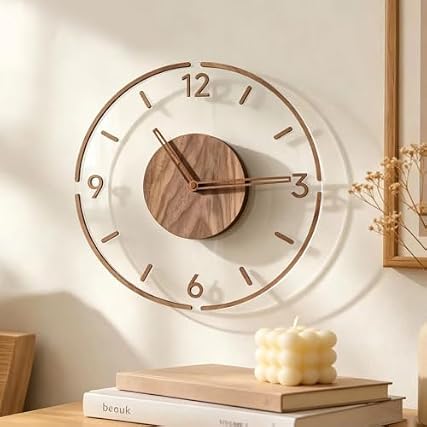 Lucktime Modern Silent Wall Clock with 3 D Numbers – Clear Acrylic & Walnut Wood Clocks, Non review