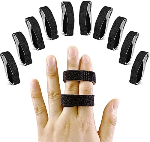 Jrery-KEY Finger Straps Buddy Tape 10 Pack, No-Slip Pinky Finger Splint for Trigger Fingers/Sprained Fingers/Swollen Fingers/Injured Finger Support, Washable and Reusable (10 Pack- With Padded)