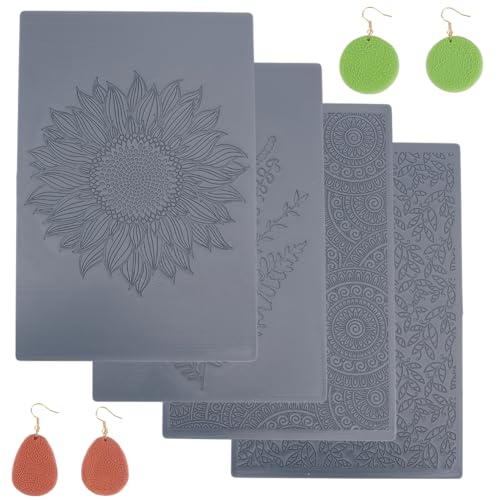 HOBBIESAY 4pcs Polymer Clay Texture Sheets Set Texture Sheets Polymer Clay Works with Polymer Clay Cutter Effect as Polymer Clay Texture Roller Flowers for DIY Clay Making