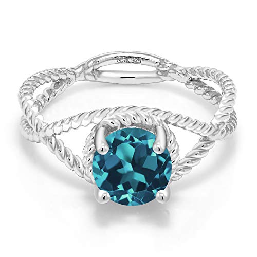 Gem Stone King 925 Sterling Silver London Blue Topaz Ring For Women (1.70 Cttw, Round Cut 7Mm, Gemstone Birthstoneת Available In Size 5, 6, 7, 8, 9) #TOP1