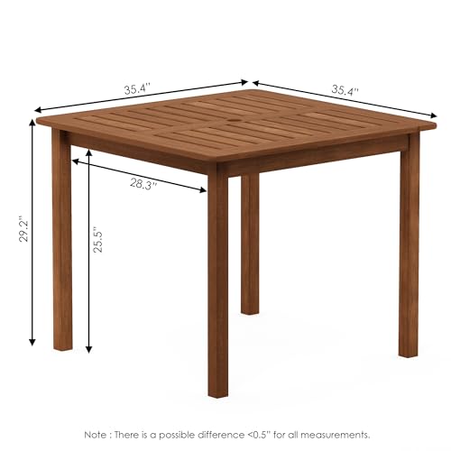 Furinno TIOMAN Square Outdoor Patio Dining Table, Solid Hardwood Garden Table for Backyard, Deck, Balcony, Teak Oil Finish, Light Wood