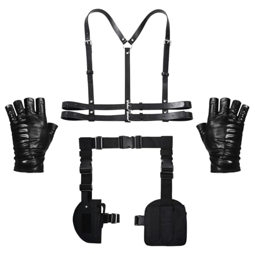 JcHrmers 4 Pcs Halloween Thigh Holsters Costume Accessories for Women Punk Black Pu Leather Harness Belt Leg Holster and Belt for Halloween Cosplay Dress up